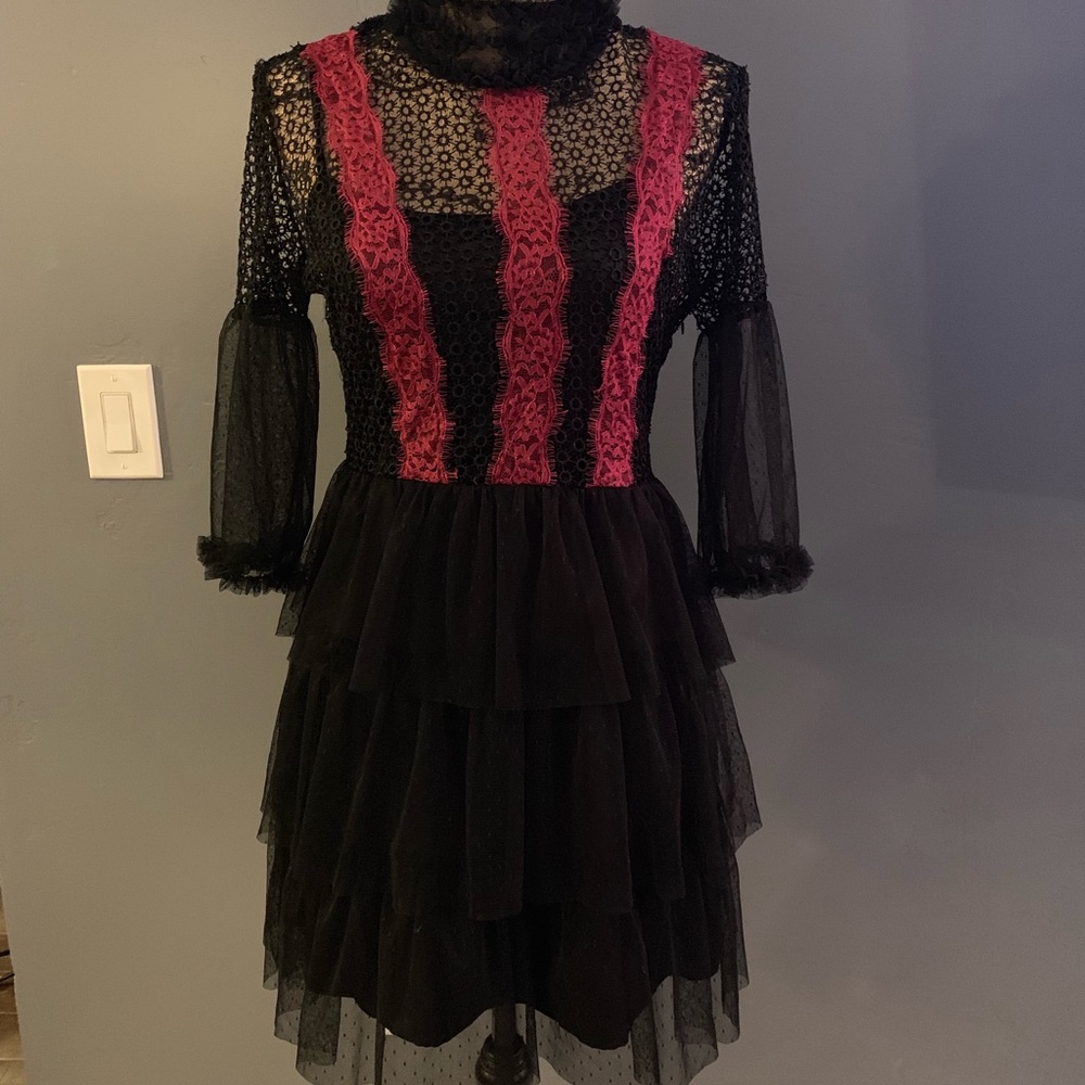 Lace ruffle mini dress